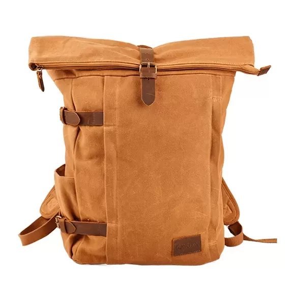 Vintage Roll-Top Waterproof Hiking Backpack with Adjustable Capacity and Classic Design HBS03