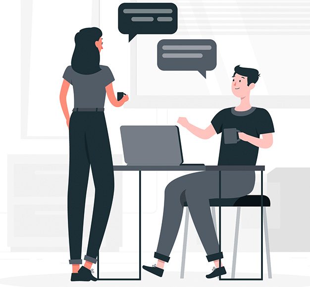 The man and the woman are discussing